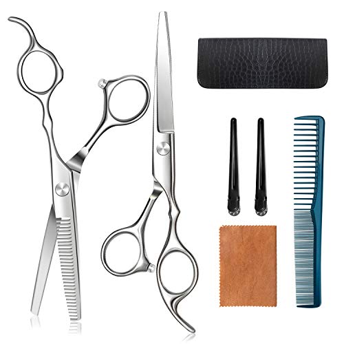 Hair Cutting Scissors Set, Qhou Stainless Steel Professional Hair Cutting Scissors kit with Cutting Scissors,Thinning Scissors,Comb, Clips for Barber, Salon, Home, Men, Women, Kids, Adult Shear Sets